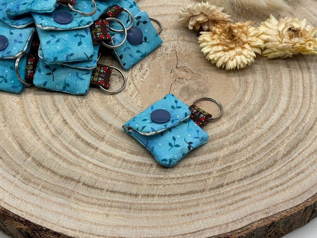 Keychain Mini Bag Blue With Leaves - Etsy