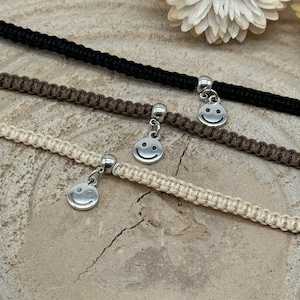 Anklet macrame smiley stainless steel silver
