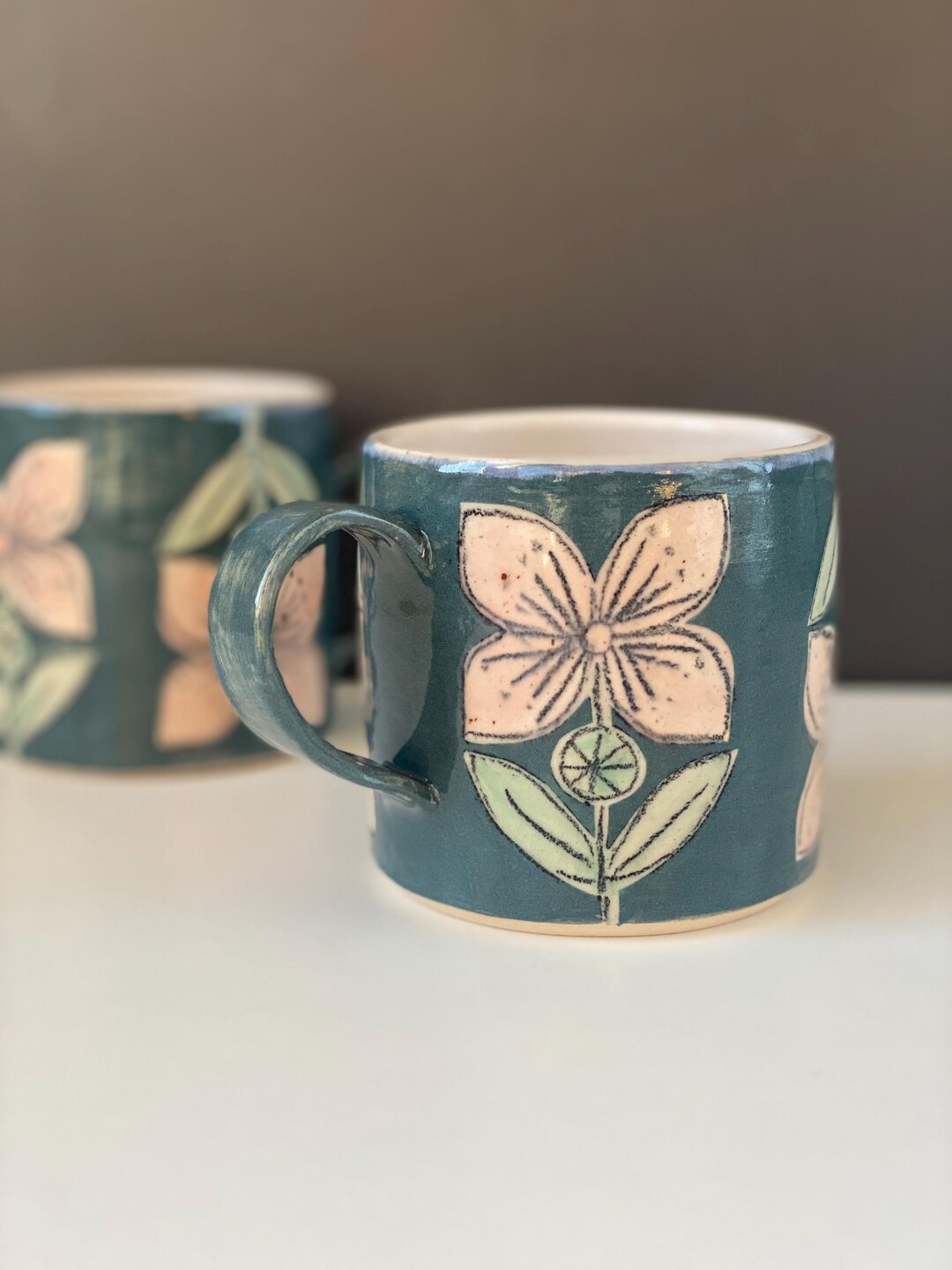 Handmade Pottery Mug: Flora With Flowers Design, Stoneware Mug - Etsy