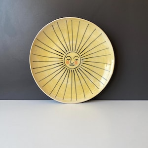 Illustrated sun plate, stoneware studio pottery
