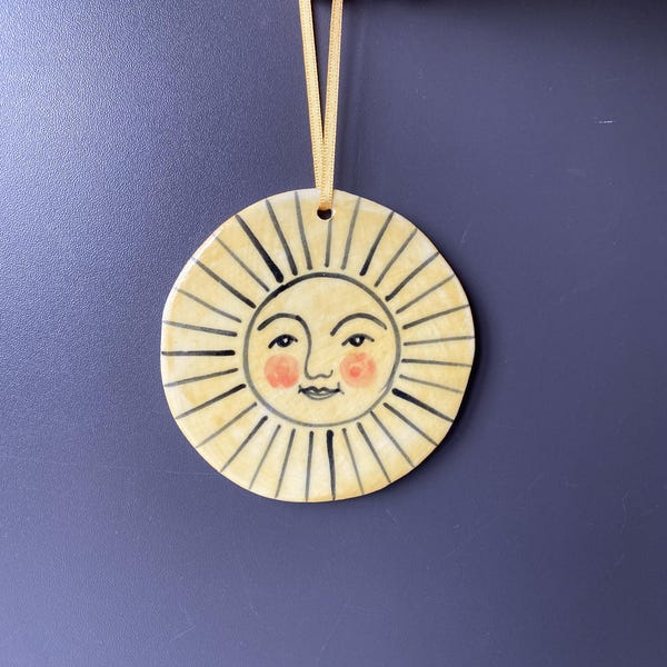 Hand-Painted Porcelain Sun Hanging Decor: Ceramic Ornament