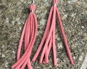 Handmade Coral Pink Faux Suede Tassel Earrings Essential Oil Diffuser Aromatherapy Earrings Jewellery