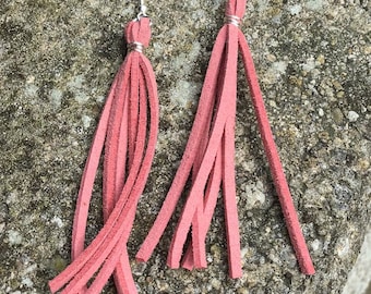 Handmade Coral Pink Faux Suede Tassel Earrings Essential Oil Diffuser Aromatherapy Earrings Jewellery