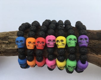 Handmade Childs Lava Stone Bead Essential Oils Diffuser Bracelet Anxiety Relief Skulls Aromatherapy Anxiety Relief