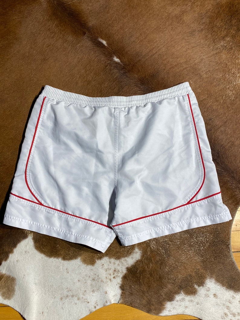 Vintage 80s 90s Umbro Soccer White Red Sport Medium Large 34-36 Nylon Shorts