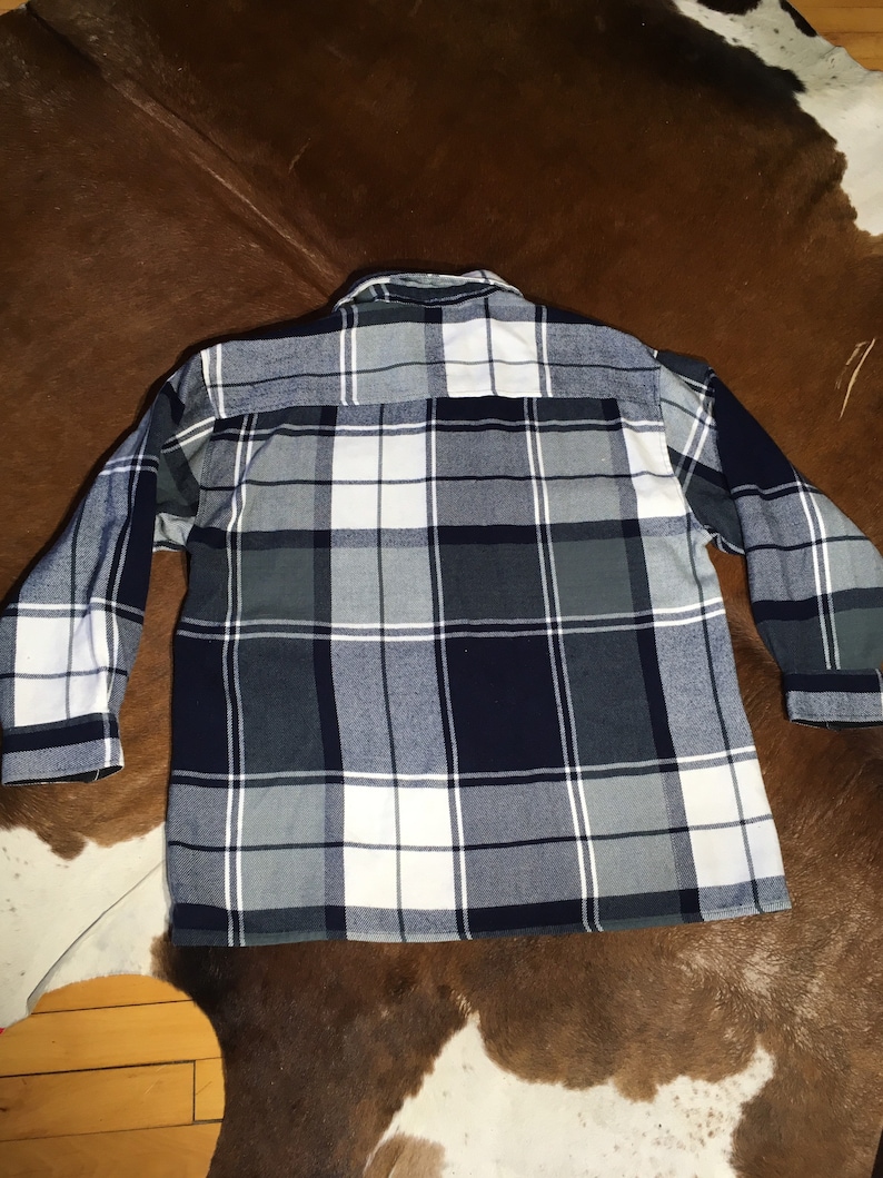 Vintage 80s 90s Wicked Blue White Plaid Lined Shoulders XL Shirt