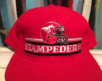 Deadstock Vintage Calgary Stampeders CFL Fußball rot Corduroy Snapback Hut