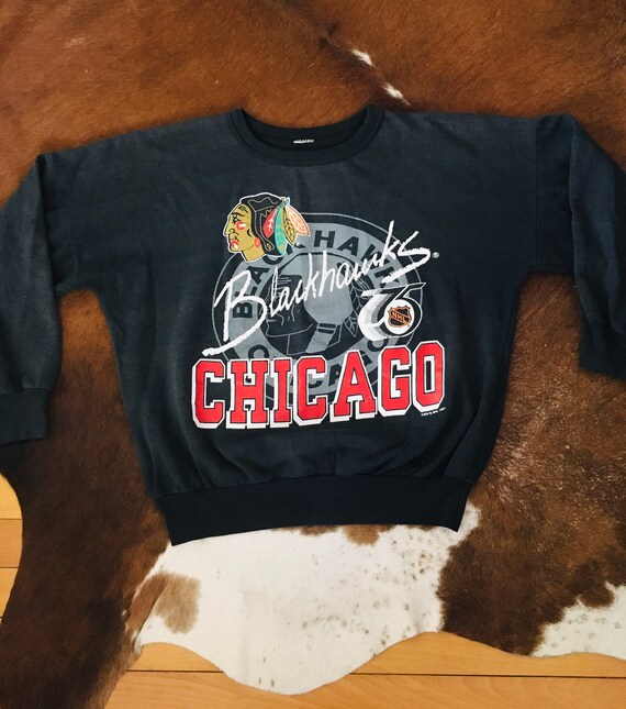 Vintage 90s Chicago Blackhawks NHL Hockey Faded Bl