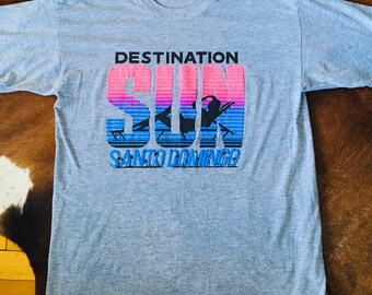 Vintage 80s Santo Domingo Dominican Republic Souvenir Destination Sun Beachwear Surf Style Large Grey 5050 Tshirt