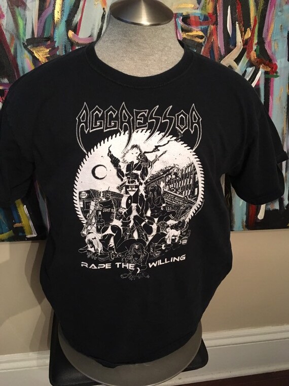 VINTAGE Agressor t shirt rare black gildan short sleeve S-3XL Reprint tee