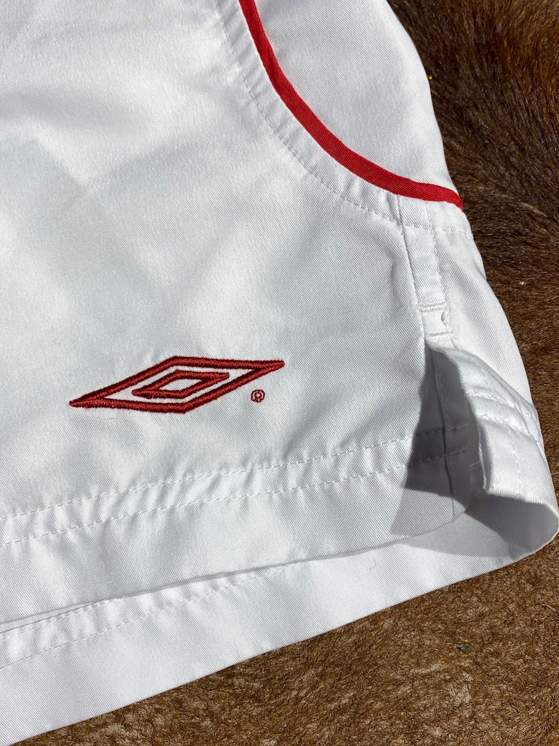 Vintage 80s 90s Umbro Soccer White Red Sport Medium Large 34-36 Nylon Shorts