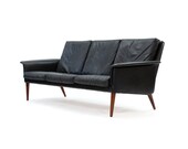 1960s Danish Designer Black Leather Sofa with Rosewood Legs. MCM. Free Shipping