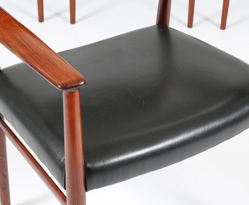 Arne Vodder for Sibast Danish Modern Rosewood and Leather Armchairs. Set of 4 image 8