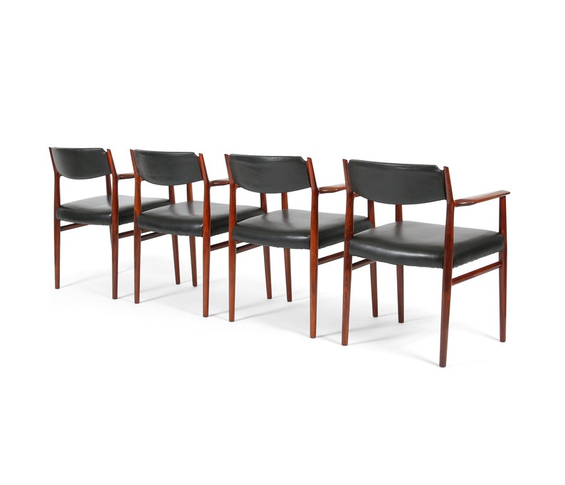 Arne Vodder for Sibast Danish Modern Rosewood and Leather Armchairs. Set of 4 image 5