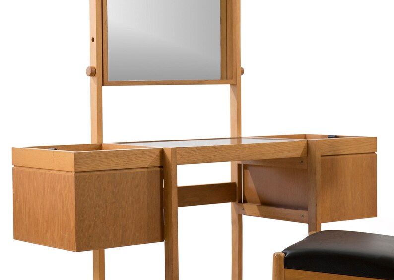 Mid Century Oak Danish Vanity and Chair MCM Free Shipping