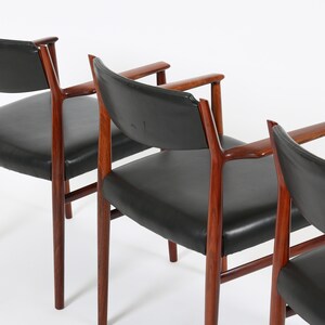 Arne Vodder for Sibast Danish Modern Rosewood and Leather Armchairs. Set of 4 image 7