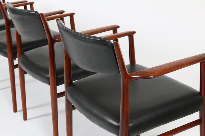 Arne Vodder for Sibast Danish Modern Rosewood and Leather Armchairs. Set of 4 image 6