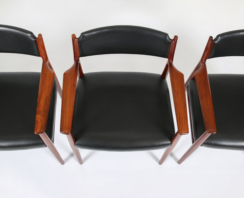 Arne Vodder for Sibast Danish Modern Rosewood and Leather Armchairs. Set of 4 image 3