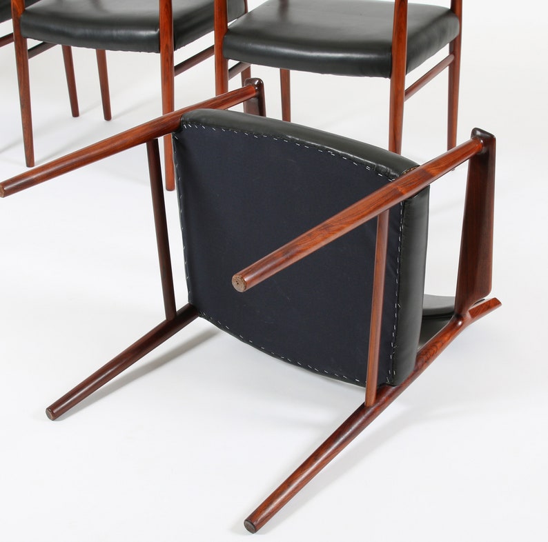 Arne Vodder for Sibast Danish Modern Rosewood and Leather Armchairs. Set of 4 image 10