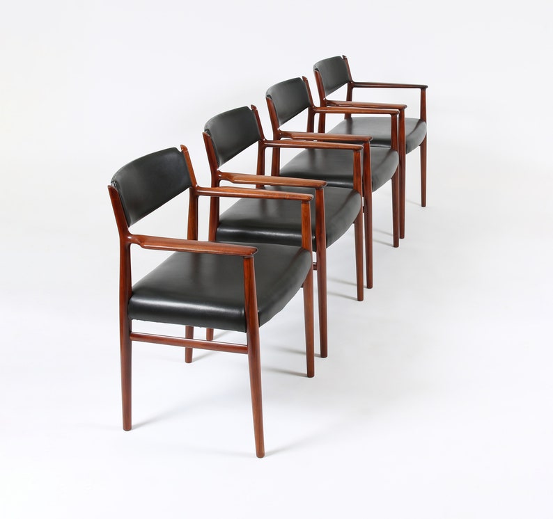 Arne Vodder for Sibast Danish Modern Rosewood and Leather Armchairs. Set of 4 image 2