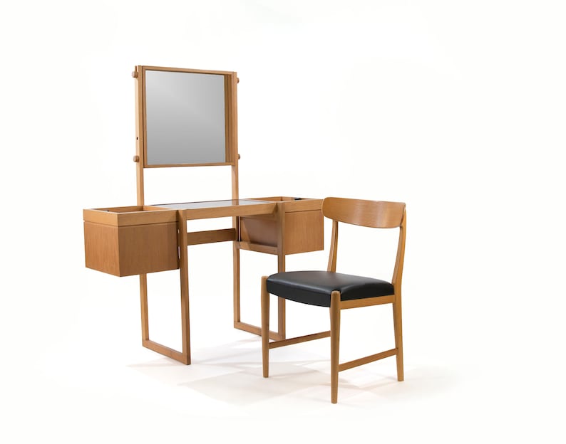 Mid Century Oak Danish Vanity and Chair MCM Free Shipping