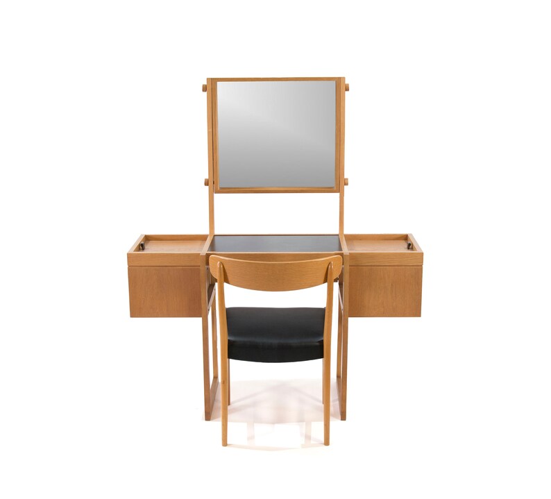 Mid Century Oak Danish Vanity and Chair MCM Free Shipping