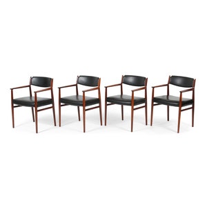 Arne Vodder for Sibast Danish Modern Rosewood and Leather Armchairs. Set of 4 image 1