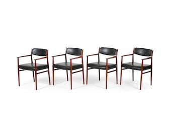 Arne Vodder for Sibast Danish Modern Rosewood and Leather Armchairs. Set of 4