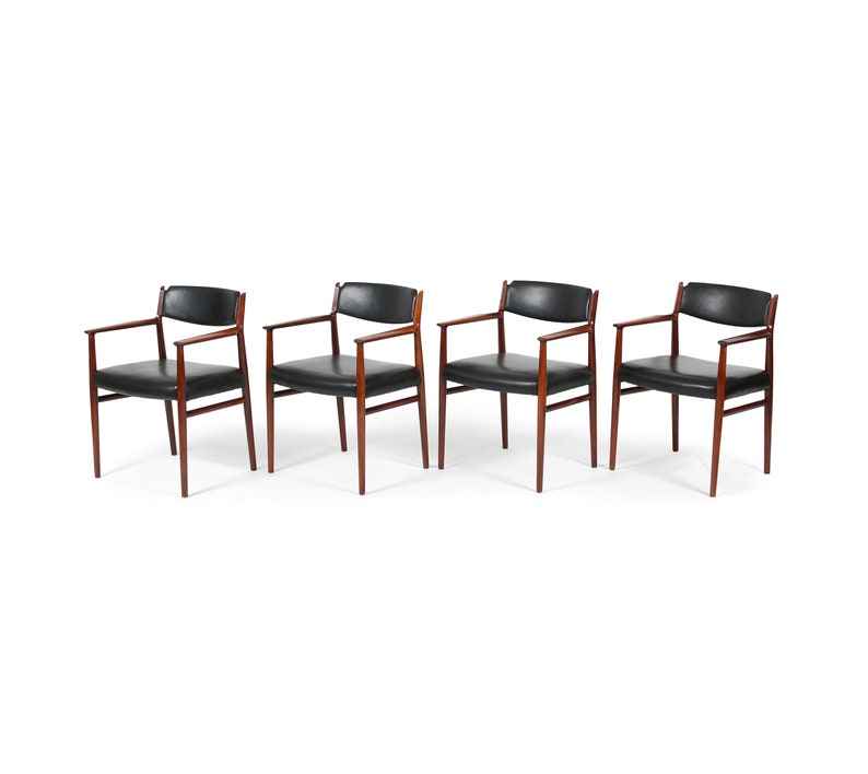Arne Vodder for Sibast Danish Modern Rosewood and Leather Armchairs. Set of 4 image 1