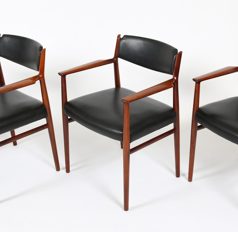 Arne Vodder for Sibast Danish Modern Rosewood and Leather Armchairs. Set of 4 image 4