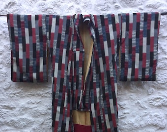 Kimono japonés Meisen a rayas, kimono Komon vintage, kimono japonés hecho a mano.