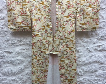 Floral Vintage Komon Kimono, Silk Jacquard Kimono, Handmade Japanese Kimono