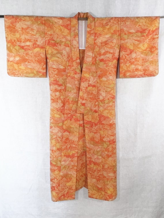 Orange Vintage Kimono, Linen Silk Summer Kimono, … - image 1