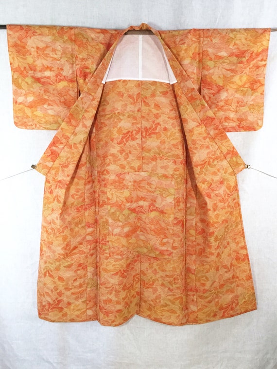 Orange Vintage Kimono, Linen Silk Summer Kimono, … - image 2