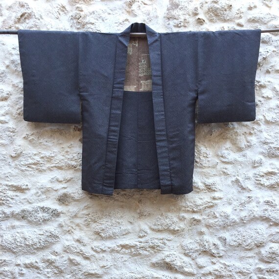 Gray Speckled Vintage Haori, Gray Pattern Short Ki