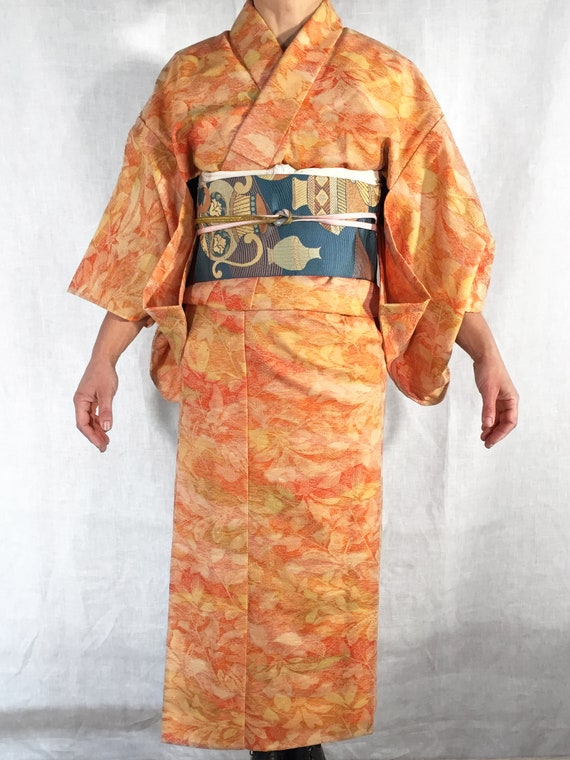 Orange Vintage Kimono, Linen Silk Summer Kimono, … - image 9
