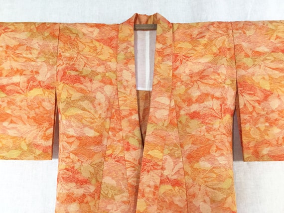 Orange Vintage Kimono, Linen Silk Summer Kimono, … - image 4