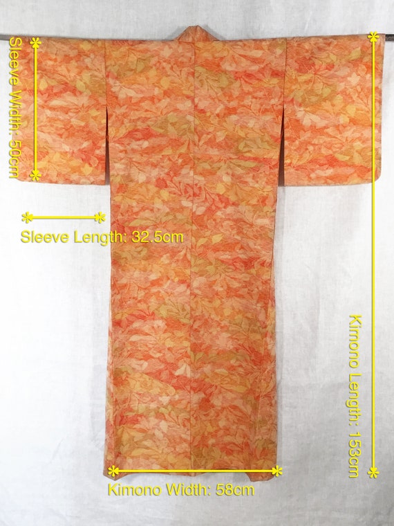 Orange Vintage Kimono, Linen Silk Summer Kimono, … - image 3