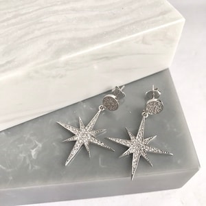Sterling Silver Clear Crystal Star Drop Earrings