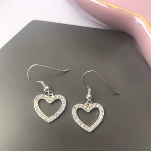 Sterling Silver Crystal Heart Dangly Earrings