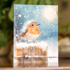 Encantadora tarjeta navideña con pájaros cantores de invierno, tarjeta de felicitación hecha a mano, regalo único para amantes de las aves, juego de papelería con escena nevada, juego de tarjetas festivas de invierno