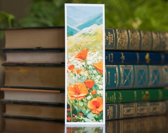 California Poppies Wildflower Bookmark, Acrylic Print, Linen Paper Bookmark, Book Accessories, Reading Gift Idea