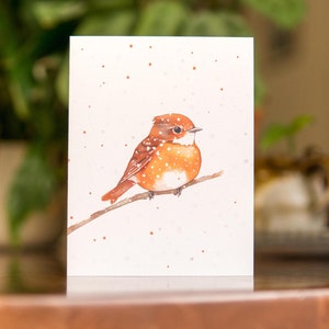 Jolie carte de voeux d'oiseau d'hiver, aquarelle d'oiseau chanteur, jeu de cartes de vœux fait main unique, cadeau pour les amoureux des oiseaux pour Noël, papeterie d'hiver