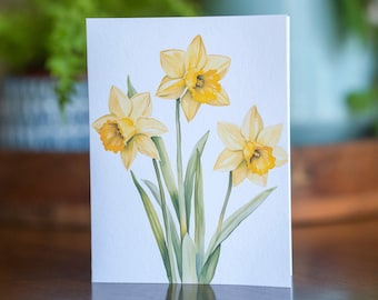 Watercolor Daffodil Greeting Card, Spring Flower Card, Floral Stationary, Blank Spring Card, March Birthday Card, March Birth Flower Gift
