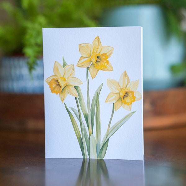 Watercolor Daffodil Greeting Card, Spring Flower Card, Floral Stationary, Blank Spring Card, March Birthday Card, March Birth Flower Gift