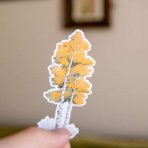 Autumn Aspen Tree Sticker - Embrace the Beauty of Fall - Waterproof Vinyl Sticker - Autumn Gift - Fall Foliage Sticker