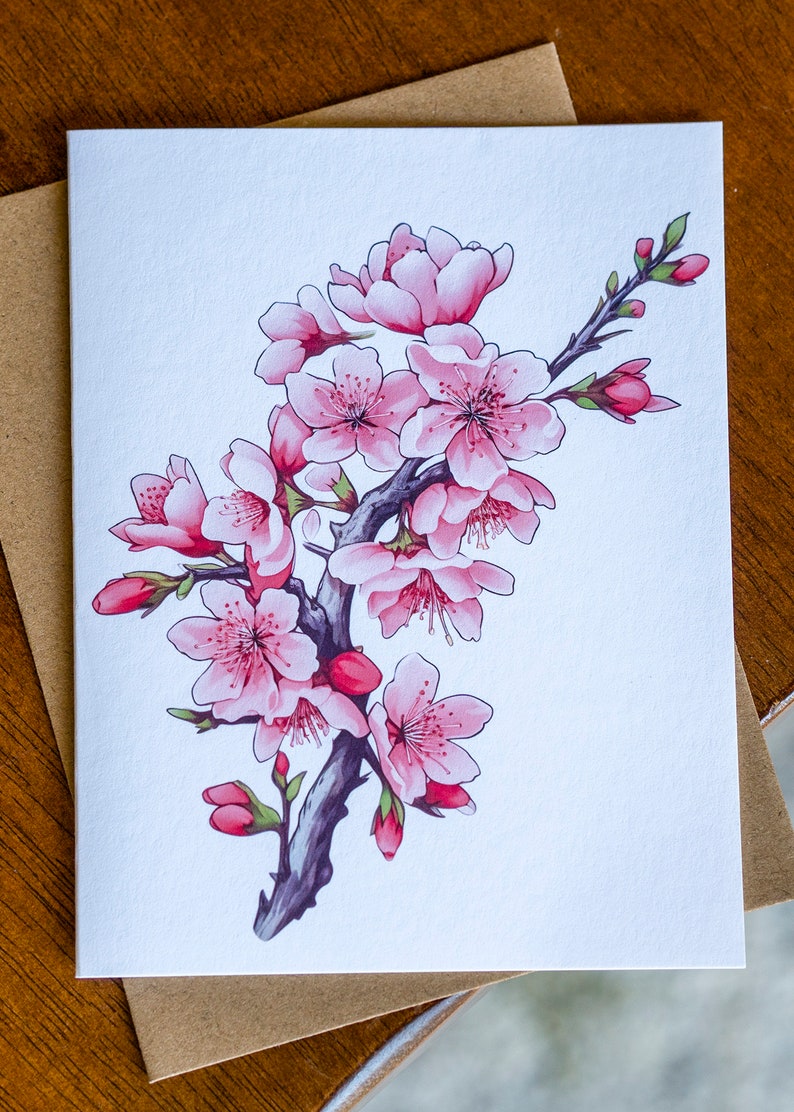 Cherry Blossom Greeting Card Kawaii Spring Blossom Note Card - Etsy