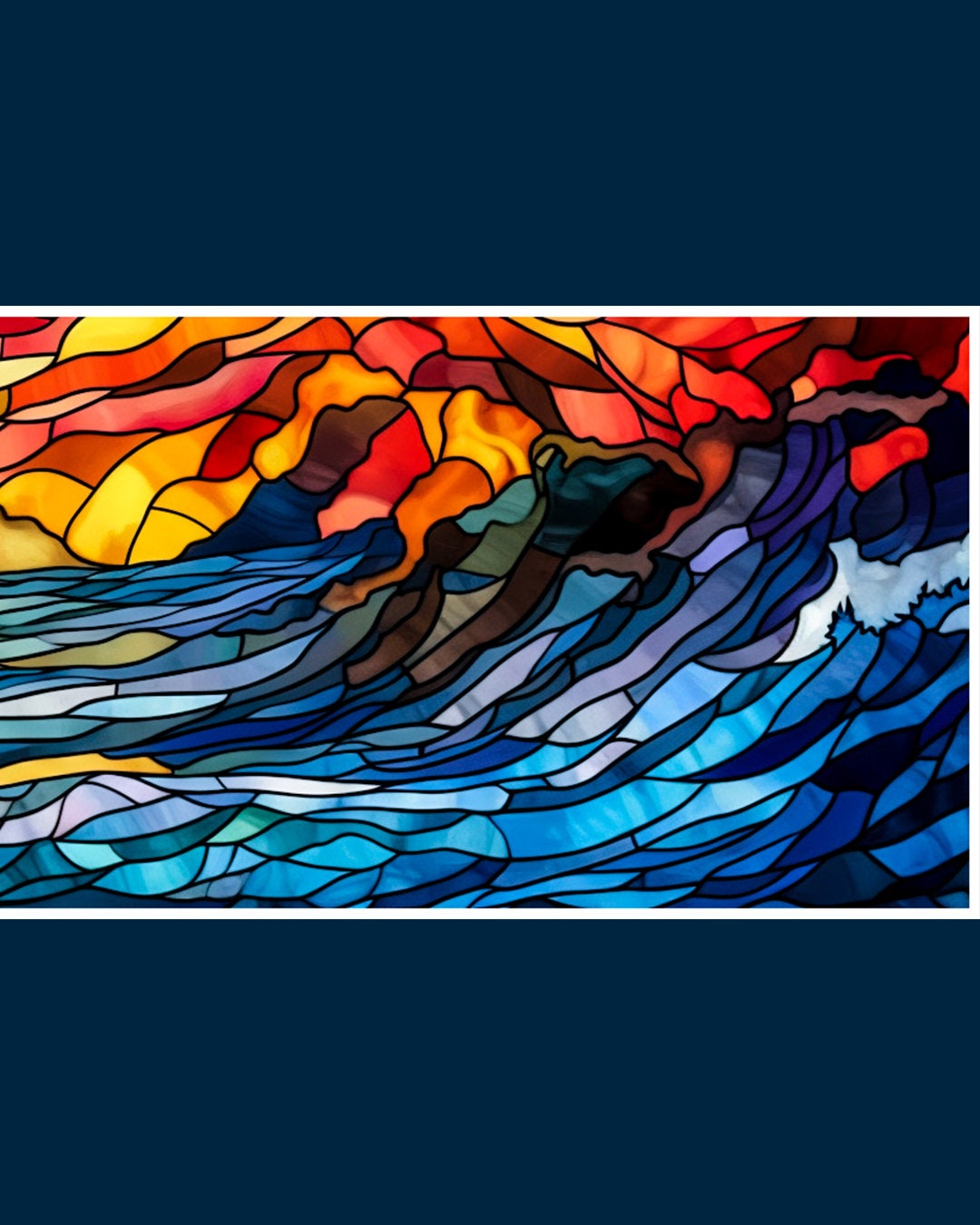 Sunset Wave Serenade Stained Glass Sticker Waterproof Sticker for Water Bottle, Laptop, Phone