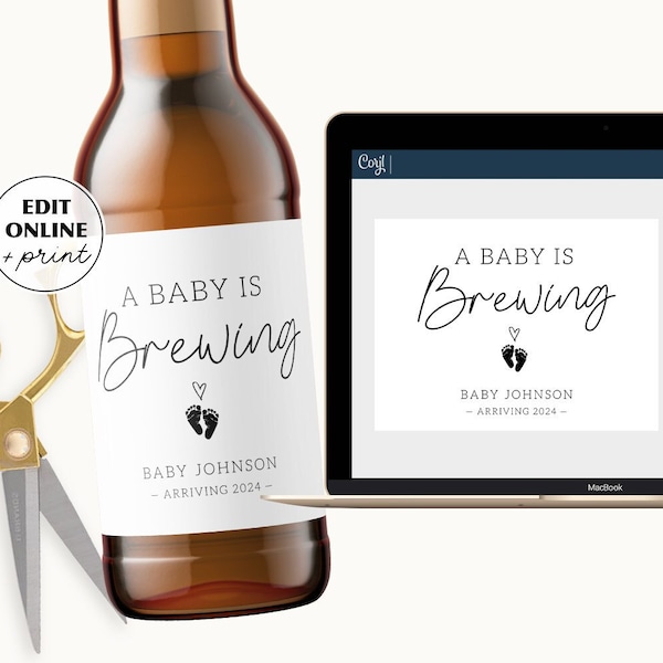Printable Pregnancy Announcement Beer Label Template • A Baby Is Brewing • Edit Online & Print Today • Baby Announcement