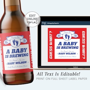 Printable Baby Is Brewing Beer Label Template • Editable Printable Label • A Baby Is Brewing Beer Bottle Label DIY Template